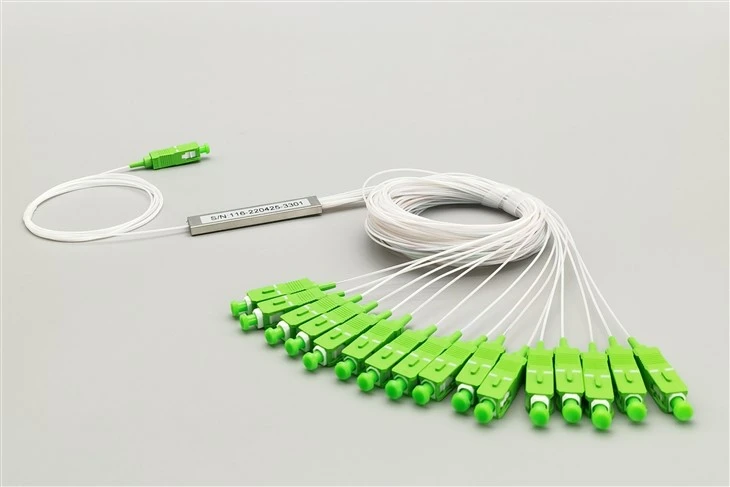 1x16 SC APC Plc glasvezelsplitter, stalen buis, kale vezel 250 µm, singlemode