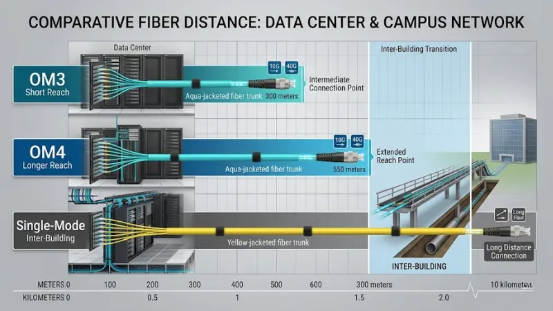 OM3 OM4 and single-mode fiber selection for MPO-12 cable distance planning OM3 OM4 and single-mode fiber selection for MPO-12 cable distance planning